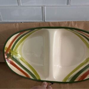 Elegant Cream and Green Divided Serving Platter